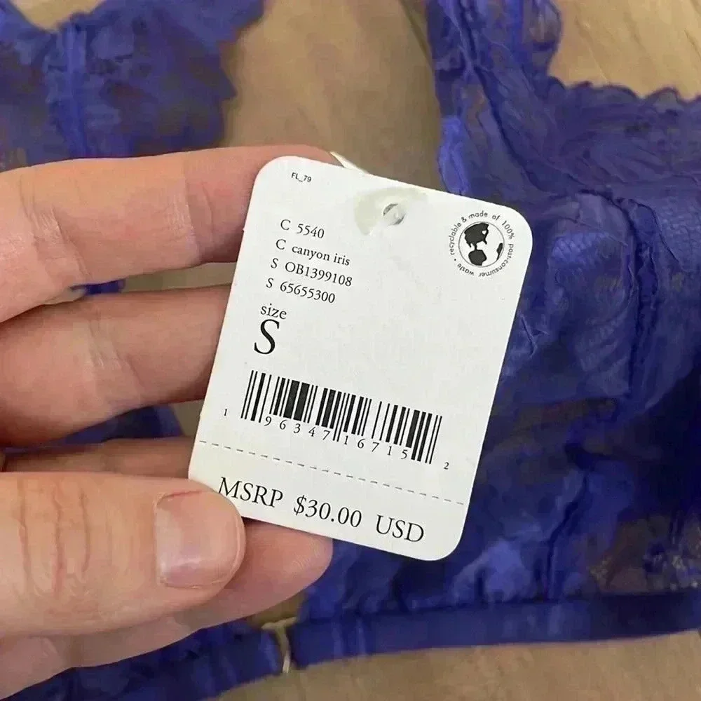 NWT Free People Canyon Iris Blue Lace Unlined Bralette Women's Sz XS & S - Picture 5 of 8